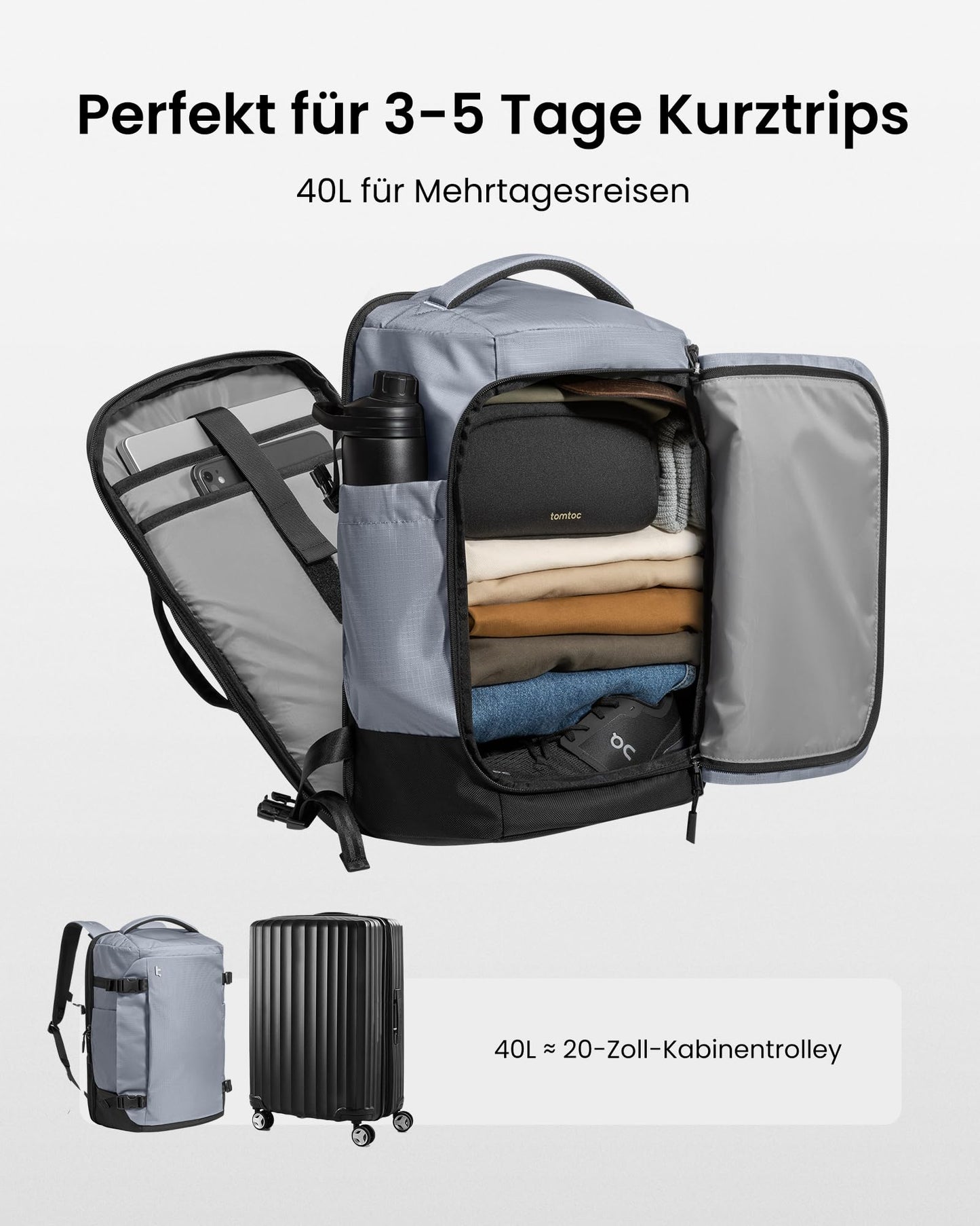 Handgepäck Rucksack 26L-38L Schwarz