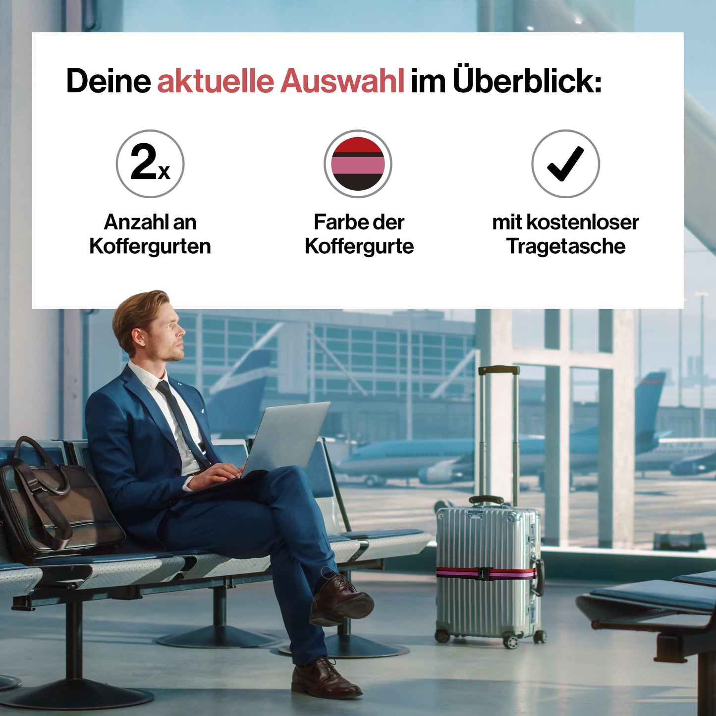Travely Koffergurt 2er Set mit Namensschildern