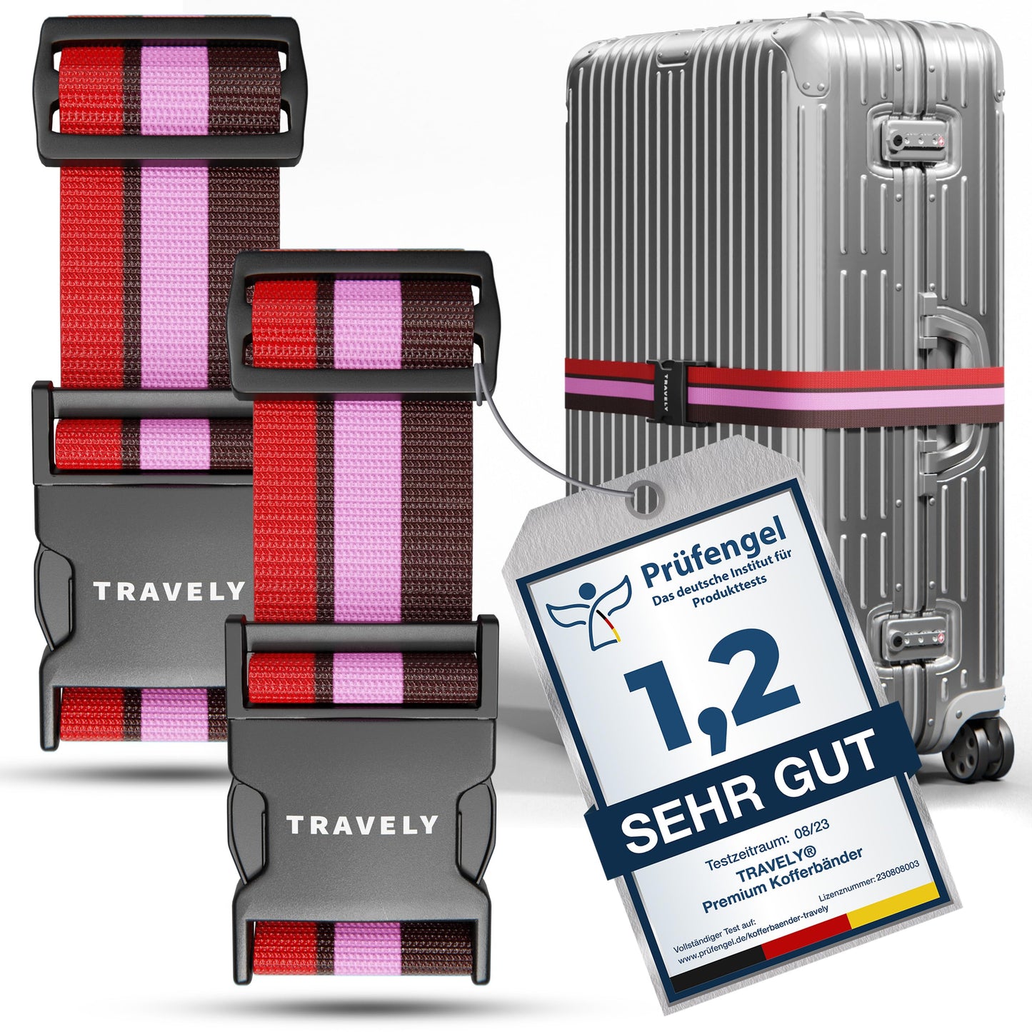 Travely Koffergurt 2er Set mit Namensschildern